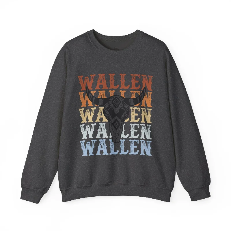 Morgan Wallen Stacked Ombre Bull Skull Graphic Sweatshirt Hoodie with Hem Elastic Stretchable Comfortable