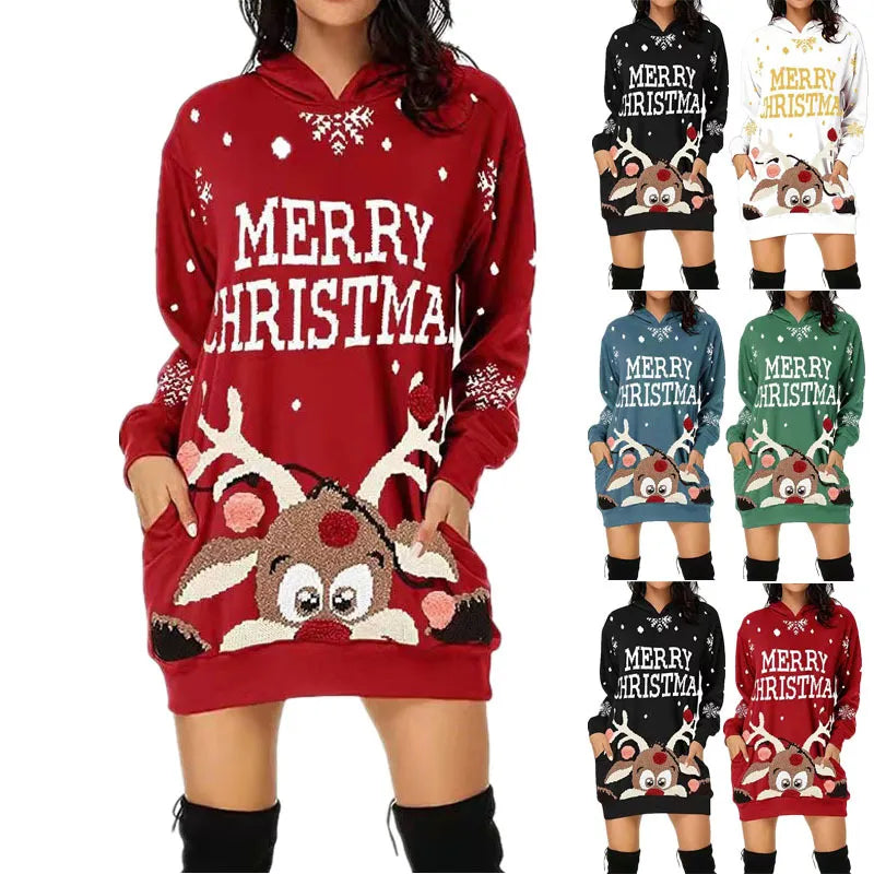 Dress Women spring/summer Christmas style printing long sleeve hooded loose Dresses Casual Vestidos dropshipping LDMQZ20211022 Elegant Long Evening Dress Women spring/summer Christmas style printing long sleeve hooded loose Dresses Casual Vestidos dropshipping LDMQZ20211022 Elegant Long Evening