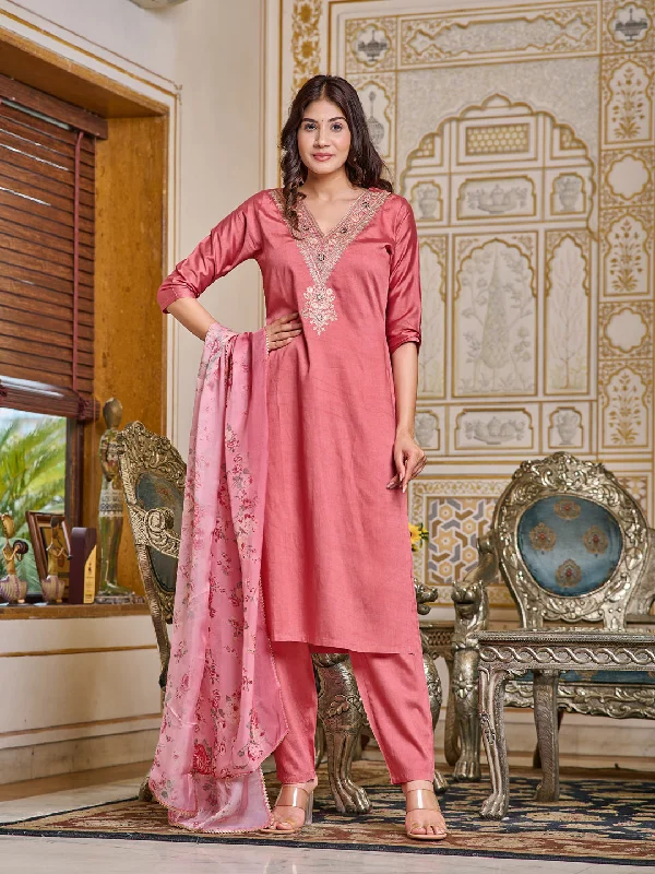 Pink Designer Printed Pant Suit With Embroidery Work Casual Plaid Pants