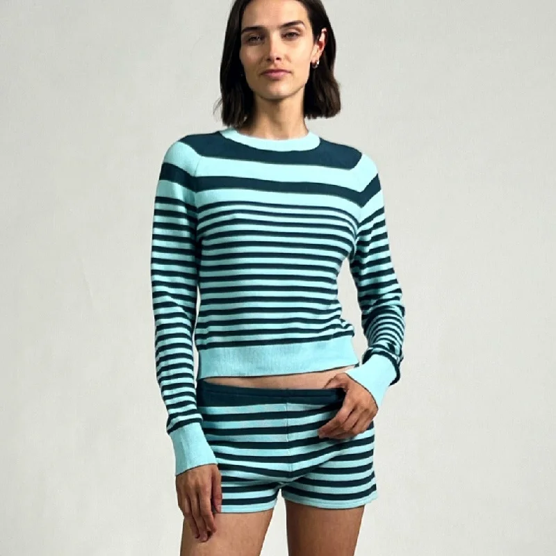 The Manny Sweater | Evergreen and Sky Stripe Mesh Sweater Canvas Denim