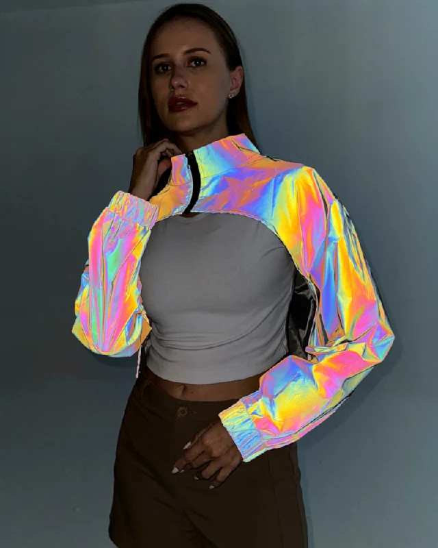 Techwear Colorful Reflective Short Jacket Top One-Shoulder Jacket Off-the-Shoulder Jacket Asymmetrical Jacket Techwear Colorful Reflective Short Jacket Top One-Shoulder Jacket Off-the-Shoulder Jacket Asymmetrical Jacket