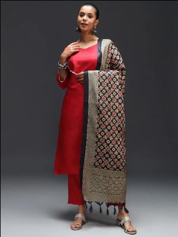 Red Designer Pant Suit With Embroidery Work Comfortable Maternity Pants