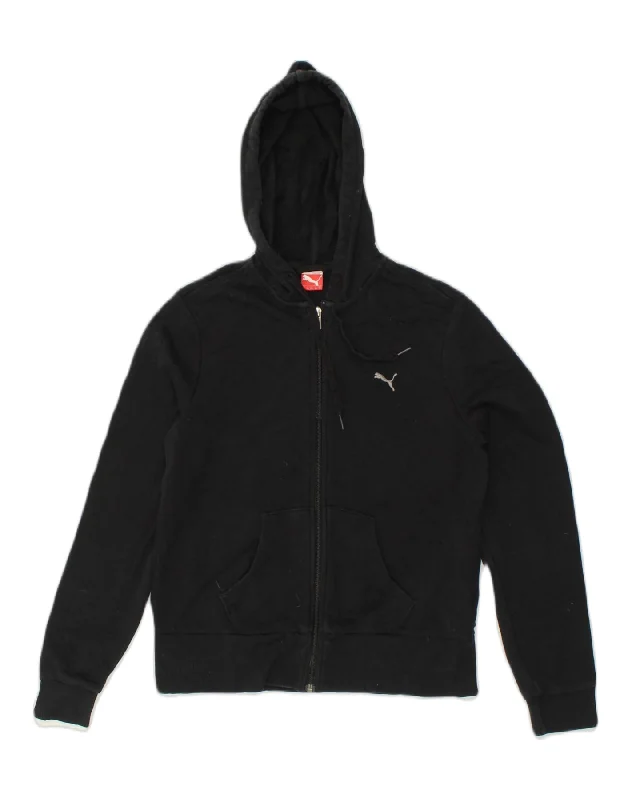 PUMA Womens Zip Hoodie Sweater UK 14 Large Black Cotton Seamless Knitted Crochet
