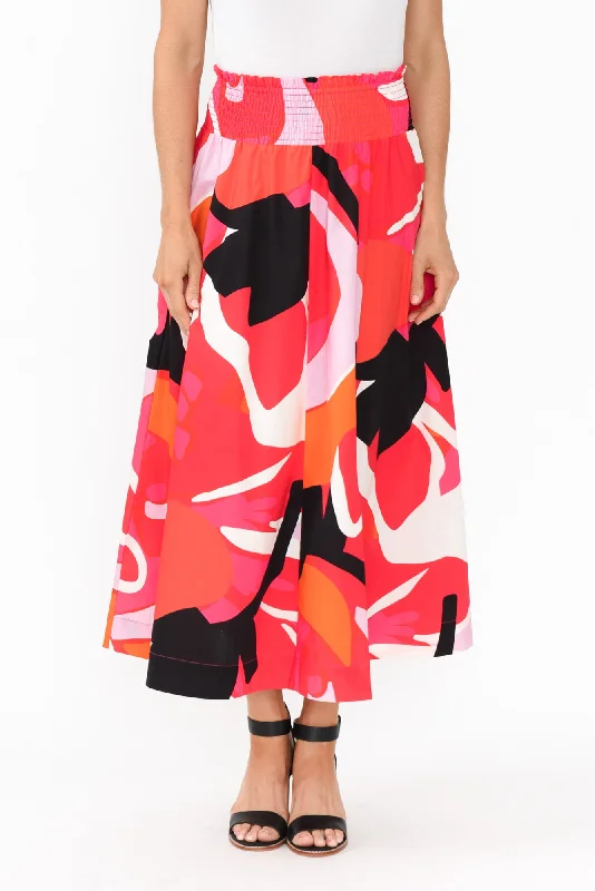 Petie Pink Abstract Cotton Skirt linen skirt natural