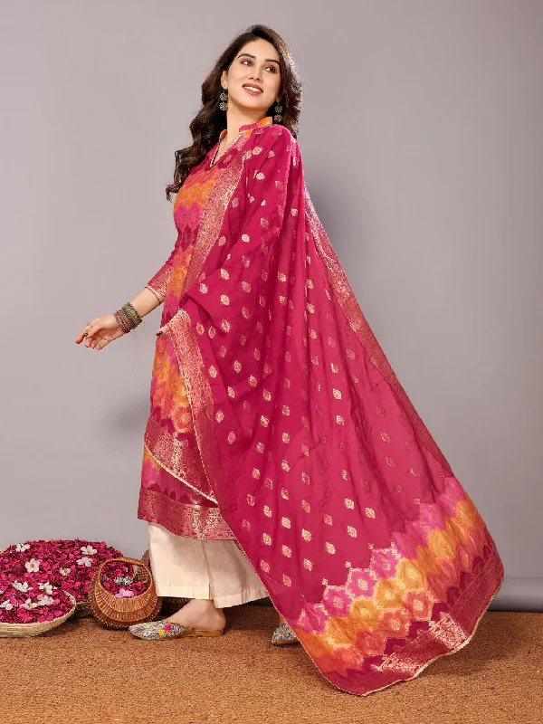 Pink Designer Readymade Pant Suit With Wevon Design Fashionable Track Pants