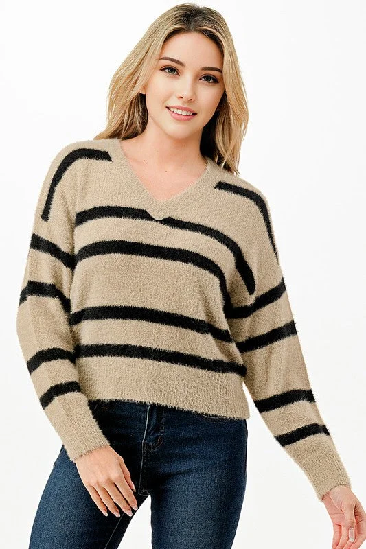 Stripe V-Neck Sweater Anti-Pilling Anti-Shrink Durable