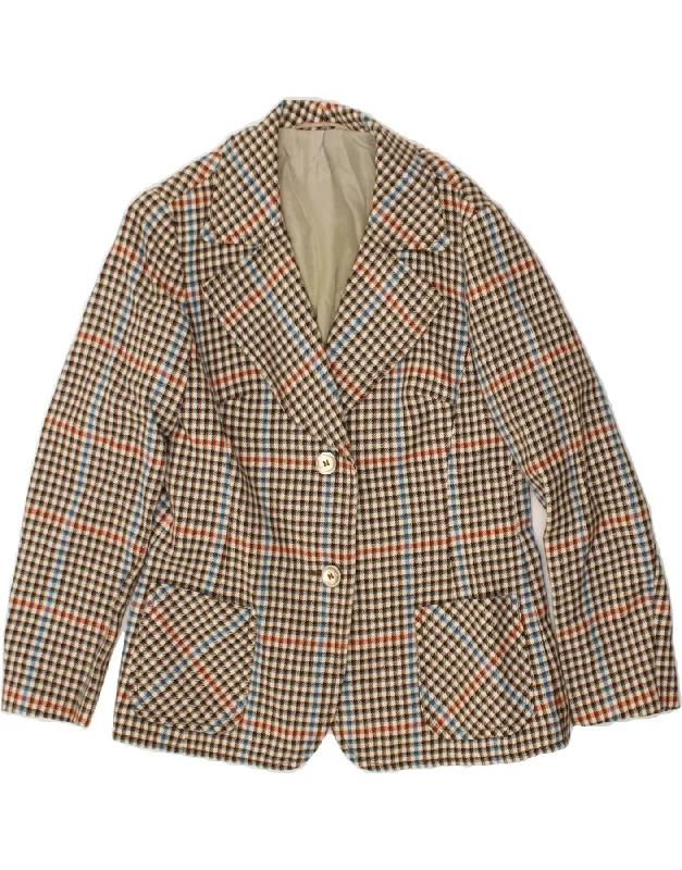 VINTAGE Womens 2 Button Blazer Jacket UK 10 Small Grey Houndstooth Wool Stand-Up Collar Roll-Neck Collar Turtle Neck VINTAGE Womens 2 Button Blazer Jacket UK 10 Small Grey Houndstooth Wool Stand-Up Collar Roll-Neck Collar Turtle Neck