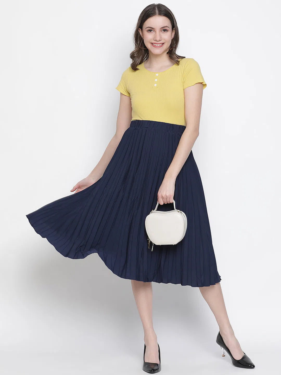 Queen fairy blue color pleated women skirt wool skirt breathable