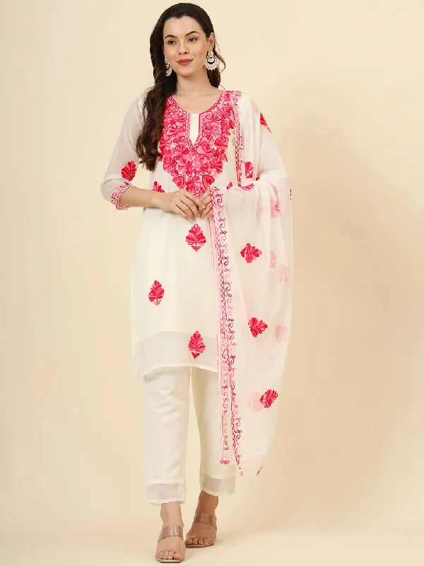 Pink Designer Attractive Readymade Pant Suit With Chikankari Embroidery Work Fashionable Tapered Leg Pants Pink Designer Attractive Readymade Pant Suit With Chikankari Embroidery Work Fashionable Tapered Leg Pants