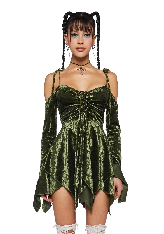 F is For Fairies® Handkerchief Dress - Olive Velvet Tunics Fleece cozy