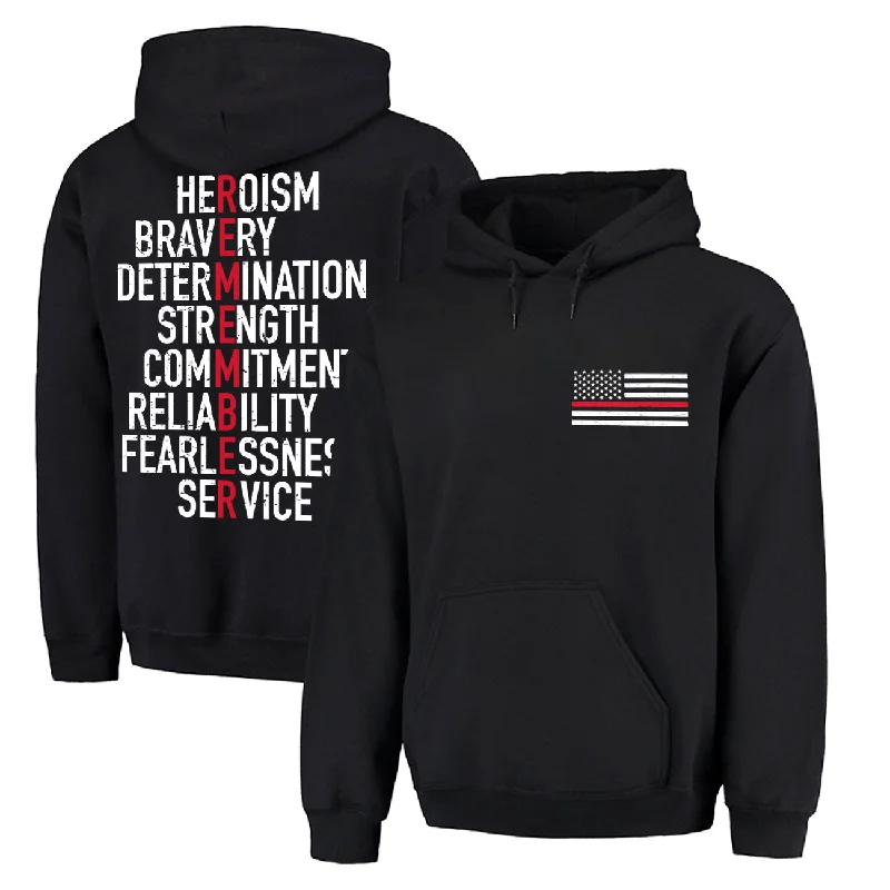 Hoodie - Thin Red Line Remember Hoodie with Drop Shoulder Relaxed Streetwear