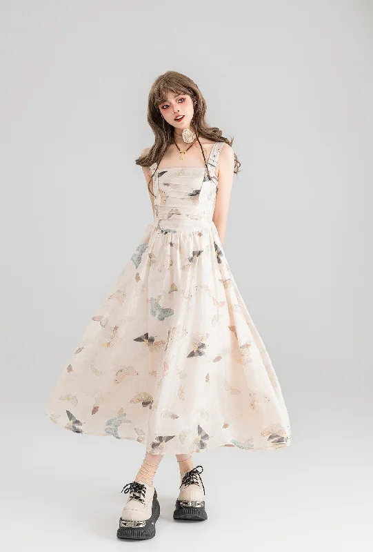 Butterfly Floral Suspender Seaside Holiday Slim Dress KEI0048 Floral Print girly