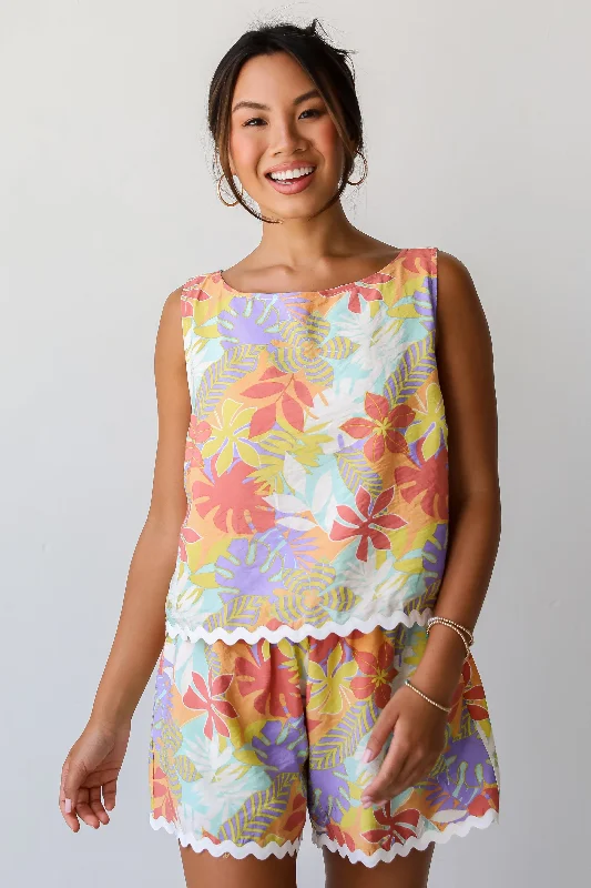 FINAL SALE - Oasis Awaits Ivory Tropical Tank gym tank top