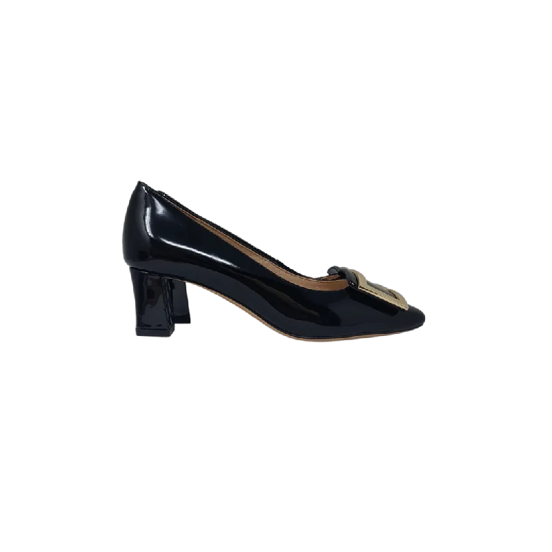 Viviamos Sabina Ladies Black Patent Medium Dress Heel Tunics Evening elegant
