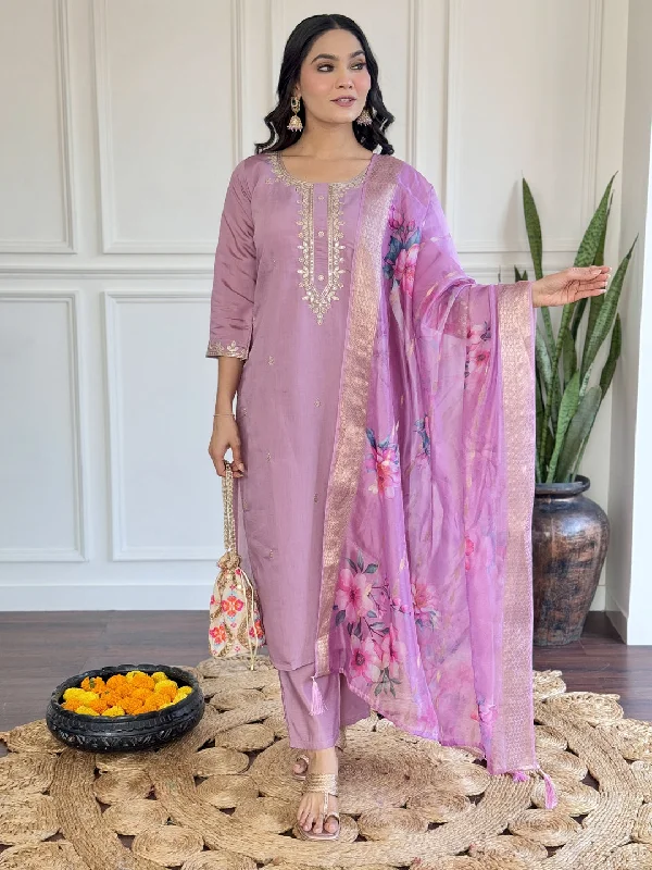 Purple Designer Readymade Pant Suit With Wevon Embroidery Work Stylish Harem Pants