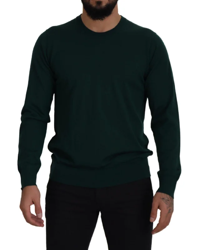 Elegant Green Crewneck Cashmere Sweater Bright Pastel Dark
