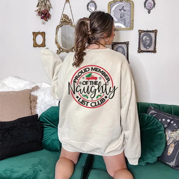 Proud Member of the Naughty List Club Front and Back Sweatshirt - Christmas Sweatshirt - Sizes S to 5XL Zip Hoodie Drawstring Kangaroo Pocket