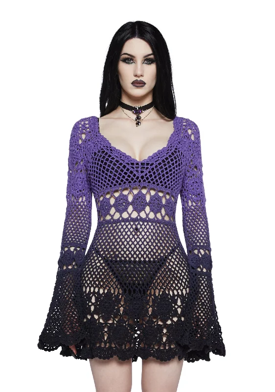 Bottled Appetites Crochet Dress - Purple Tunics Mesh breathable
