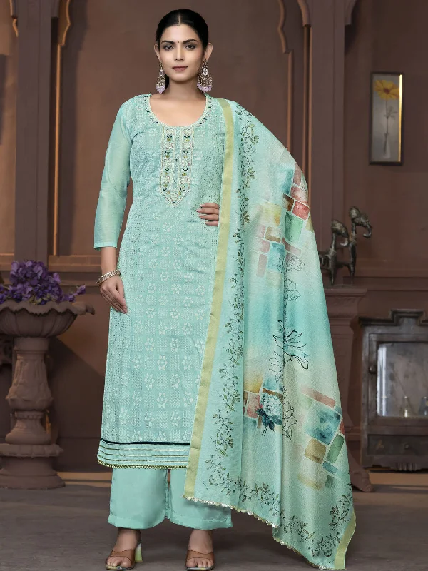 Sea Green Designer Readymade Pant Suit With Printed Hand Work Comfortable Wide-Leg Pants