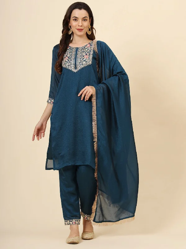 Teal Designer Looking Readymade Pant Suit With Embroidery Work Stylish Paperbag Waist Pants Teal Designer Looking Readymade Pant Suit With Embroidery Work Stylish Paperbag Waist Pants