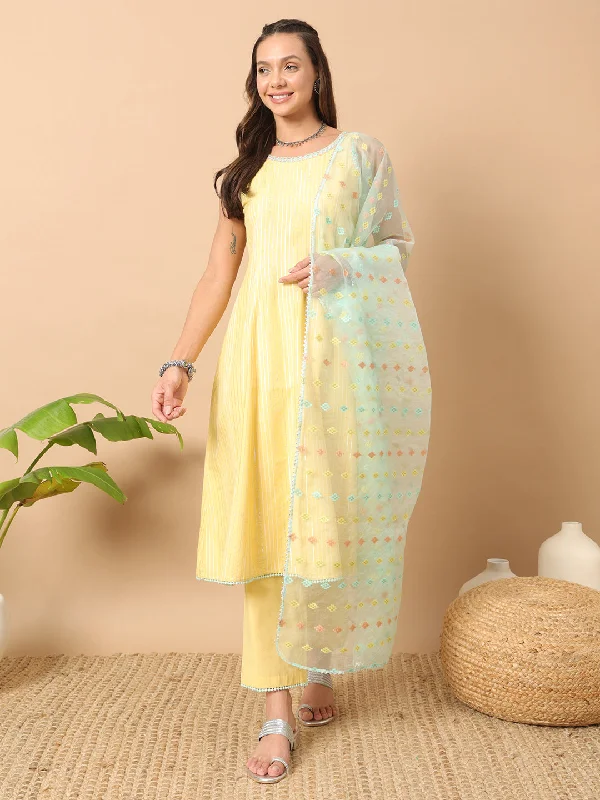Yellow Designer Readymade Pant Suit Embroidery Work Fashionable Track Pants