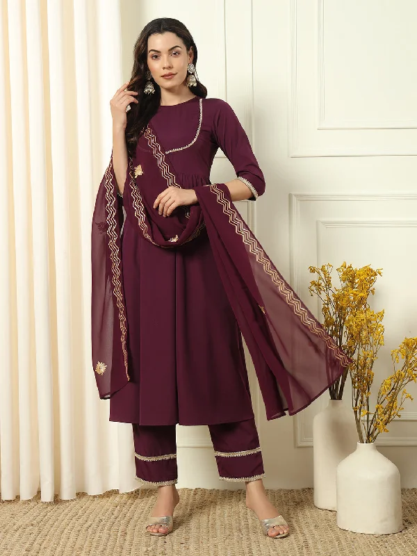 Wine Designer Readymade Pant Suit Embroidery Work Comfortable Jogging Pants