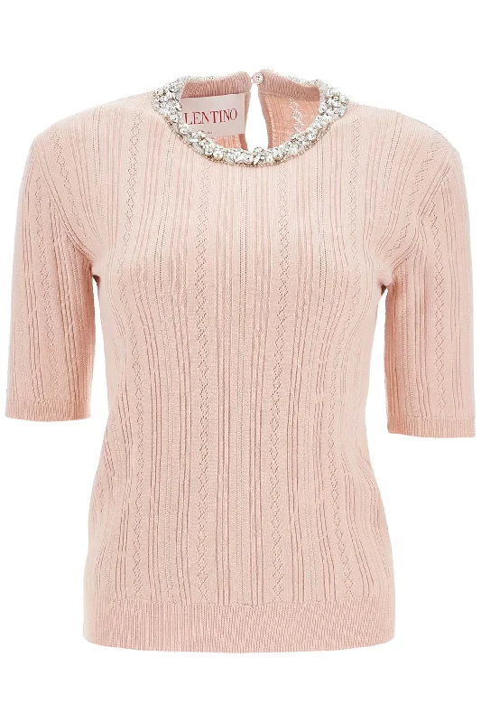 Beige Vertical Striped Slim Fit Short Sleeve Sweater  - Beige Hooded Caped Shawl Collar