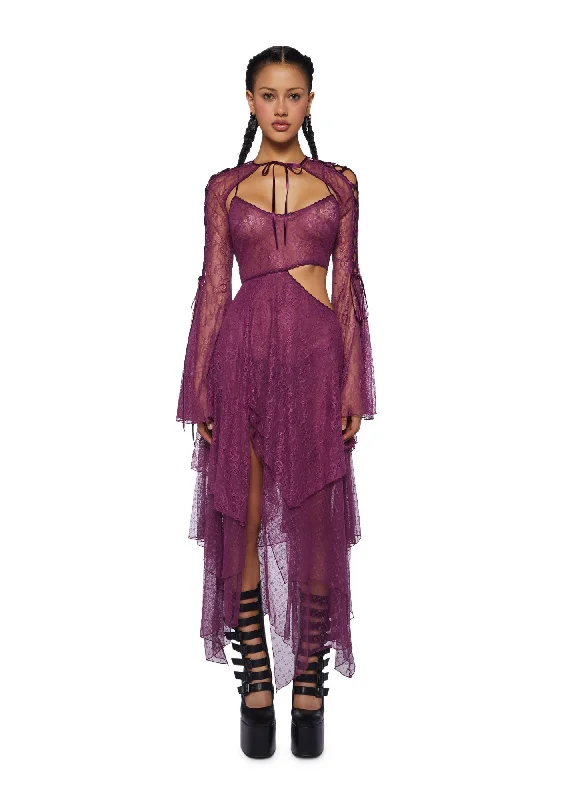 Fairydust Chronicles Lace Dress & Shrug Set- Purple Crew Neckline Casual