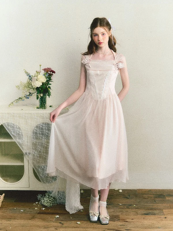 Light Pink Sleeveless Suspender Dress SUN0074 Tunics Solid Classic