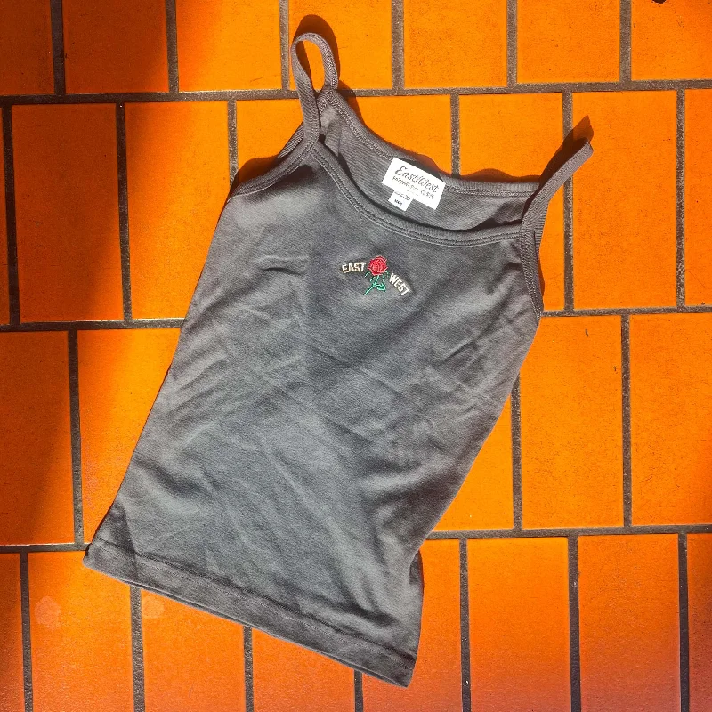 East West Rose Ribbed Tank Top - Slate Grey baby blue tank
