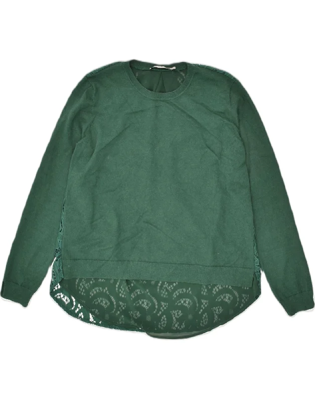 OASIS Womens Lace Crew Neck Jumper Sweater UK 16 Large Green Viscose Beaded Sweater Sequined Faux Fur OASIS Womens Lace Crew Neck Jumper Sweater UK 16 Large Green Viscose Beaded Sweater Sequined Faux Fur