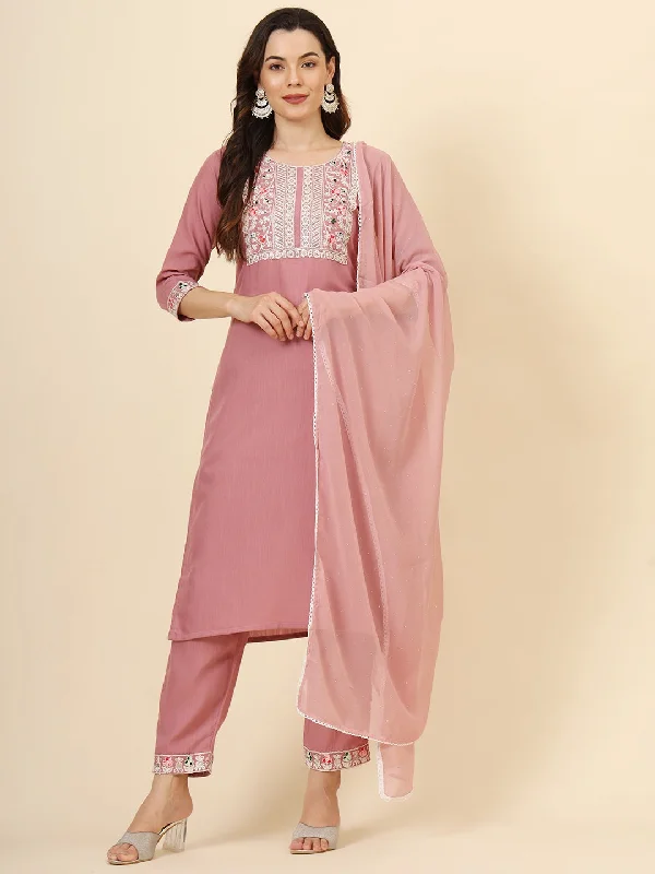 Pink Attractive Looking Readymade Pant Suit With Designer Embroidery Work Formal Linen Trousers Pink Attractive Looking Readymade Pant Suit With Designer Embroidery Work Formal Linen Trousers