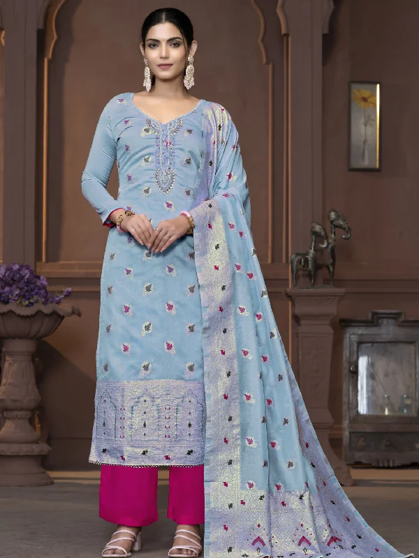 Blue Party Wear Readymade Pant Suit With Wevon Designer Hand Work Stylish Paperbag Waist Pants