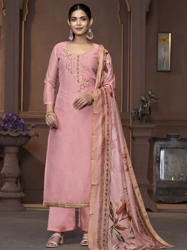 Pink Designer Readymade Pant Suit With Wevon Design Hand Work Formal Dress Pants