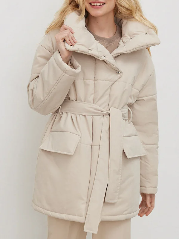 Stand Collar Tie Up Long Puffer Jacket Rayon Jacket Velvet Jacket Corduroy Jacket