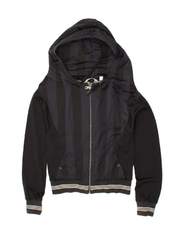 ADIDAS Womens Zip Hoodie Sweater EU 38 Medium Black Striped Polyester Faux Fur Fabric Real Fur Fabric Shearling Fabric ADIDAS Womens Zip Hoodie Sweater EU 38 Medium Black Striped Polyester Faux Fur Fabric Real Fur Fabric Shearling Fabric