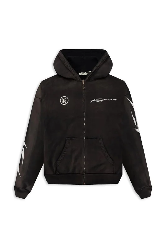Hellstar Logo Zip-up Hoodie (Black) Hoodie with Hem Lace Feminine Delicate