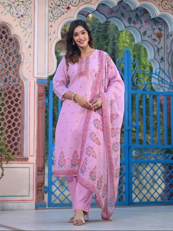 Pink Attractive Readymade Pant Suit With Designer Printed Wide-Legged Palazzos
