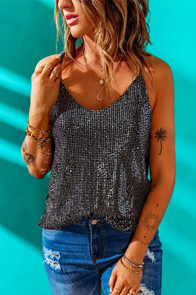 Silver Sequined Tank Top casual tank top