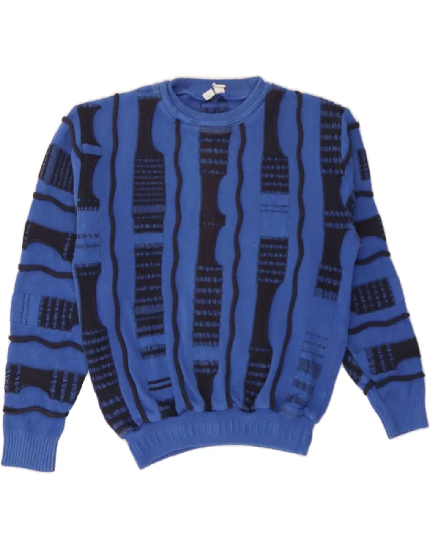 VINTAGE Womens Crew Neck Jumper Sweater UK 14 Medium Blue Striped Toggled Drawstring Belted VINTAGE Womens Crew Neck Jumper Sweater UK 14 Medium Blue Striped Toggled Drawstring Belted