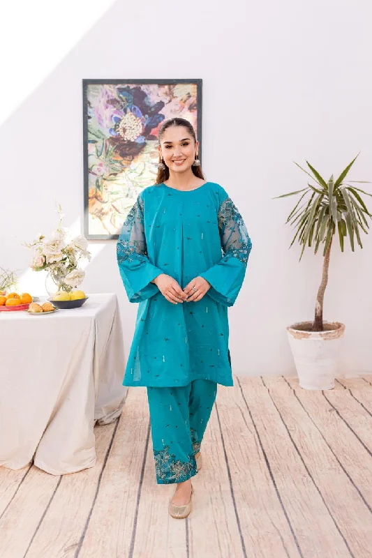 2PC Embroidered Dress- 1036 Boat Neckline Classic