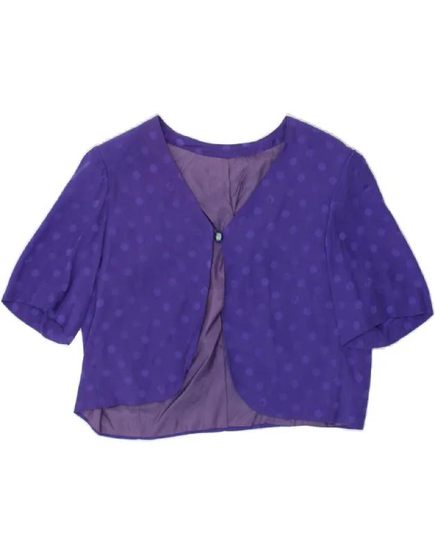 VINTAGE Womens 1 Button Crop Bolero Jacket UK 14 Large Purple Polka Dot Zippered Front Buttoned Front Snap Front VINTAGE Womens 1 Button Crop Bolero Jacket UK 14 Large Purple Polka Dot Zippered Front Buttoned Front Snap Front