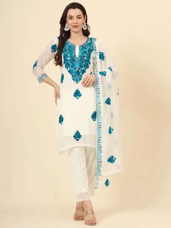 Rama Designer Attractive Readymade Pant Suit With Chikankari Embroidery Work Cozy Full-Length Pants Rama Designer Attractive Readymade Pant Suit With Chikankari Embroidery Work Cozy Full-Length Pants