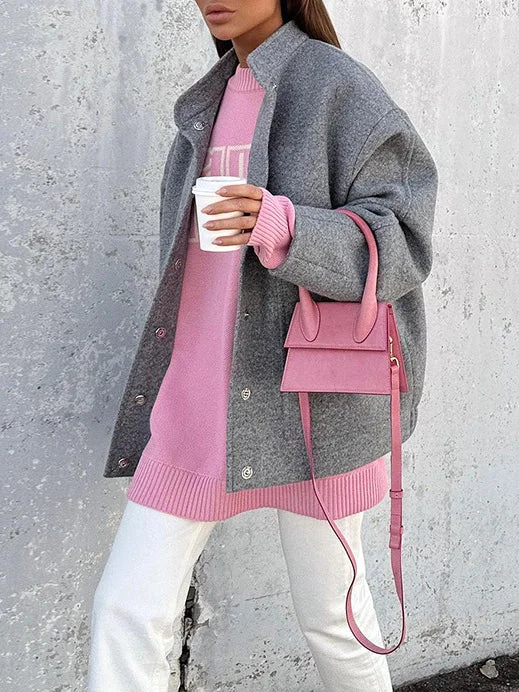 Stand Collar Loose Woolen Jacket Satin Jacket Silk Jacket Chiffon Jacket