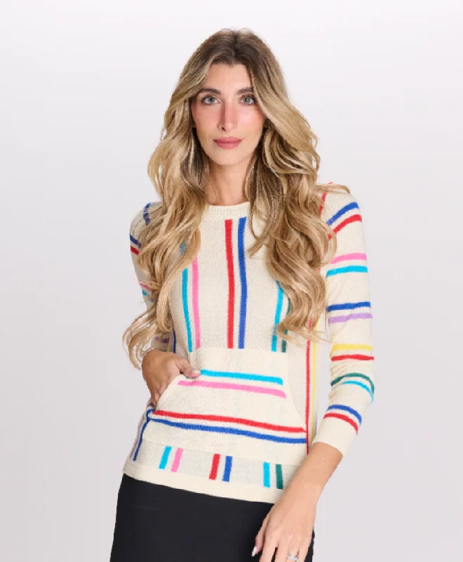 OOTD Striped Center Pocket Sweater Chenille Fabric Brocade Fabric Lace Fabric