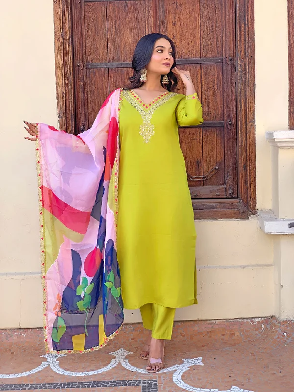 Lemon Attractive Looking Pant Suit With Designer Embroidery Printed Work High-Waist Jogger Pants