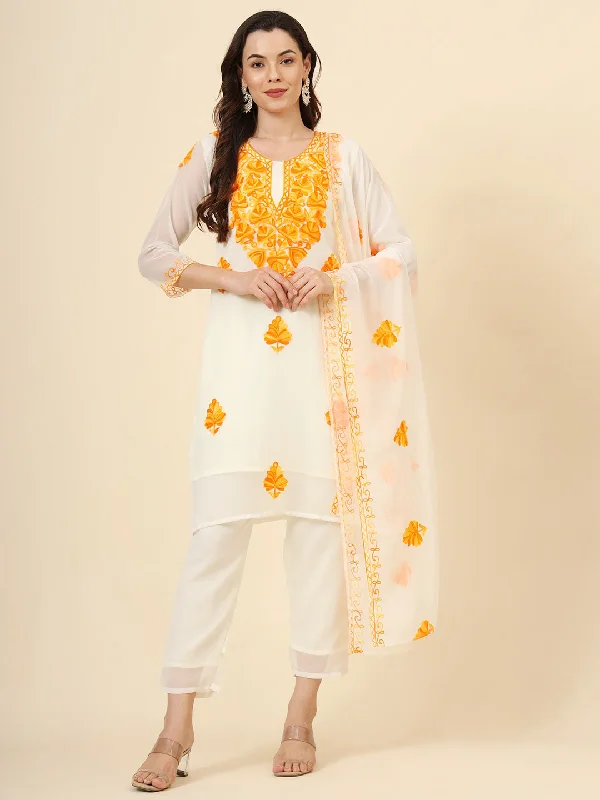 Yellow Designer Attractive Readymade Pant Suit With Chikankari Embroidery Work Stylish Casual Pants Yellow Designer Attractive Readymade Pant Suit With Chikankari Embroidery Work Stylish Casual Pants