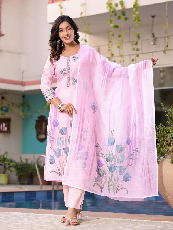 Pink Designer Readymade Pant Suit With Printed Embroidery Work High-Waist Jogger Pants Pink Designer Readymade Pant Suit With Printed Embroidery Work High-Waist Jogger Pants