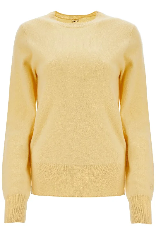 Soft Yellow Cashmere Sweater Crew Neck  - Yellow Elasticated Padded Insulated