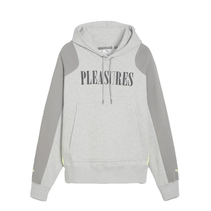 Puma x Pleasures Hoodie Light Grey Heather Hoodie with Rolled Sleeves Casual Relaxed Puma x Pleasures Hoodie Light Grey Heather Hoodie with Rolled Sleeves Casual Relaxed